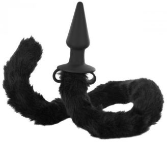 Bad Kitty Silicone Cat Tail Anal Plug Black - XRAE285