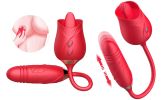 New Rose Flower 3 Generations 2 In 1 Tongue Licking G-spot telescopic Vibrator - Red